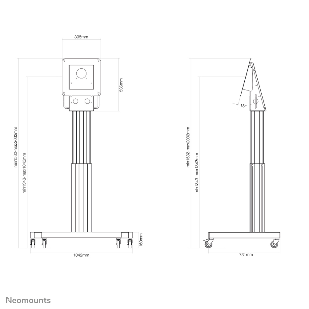 Neomounts NM-HUB2LIFTSILVER - Wagen - motorisiert - für interaktives Whiteboard - Silber - Bildschirmgröße: 127-130 cm, Ansicht 2