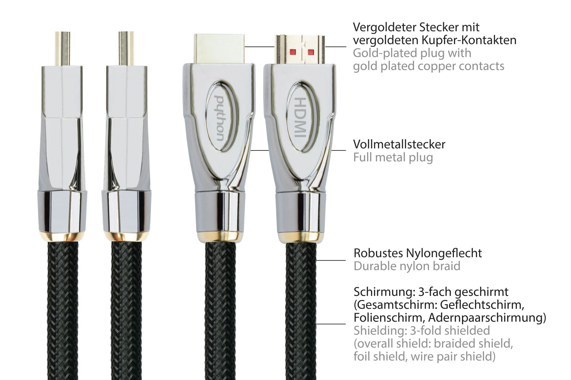 PYTHON HDMI« 2.1 Kabel 8K UHD-2 Nylongeflecht schwarz - Kabel - Digital/Display/Video, Ansicht 4