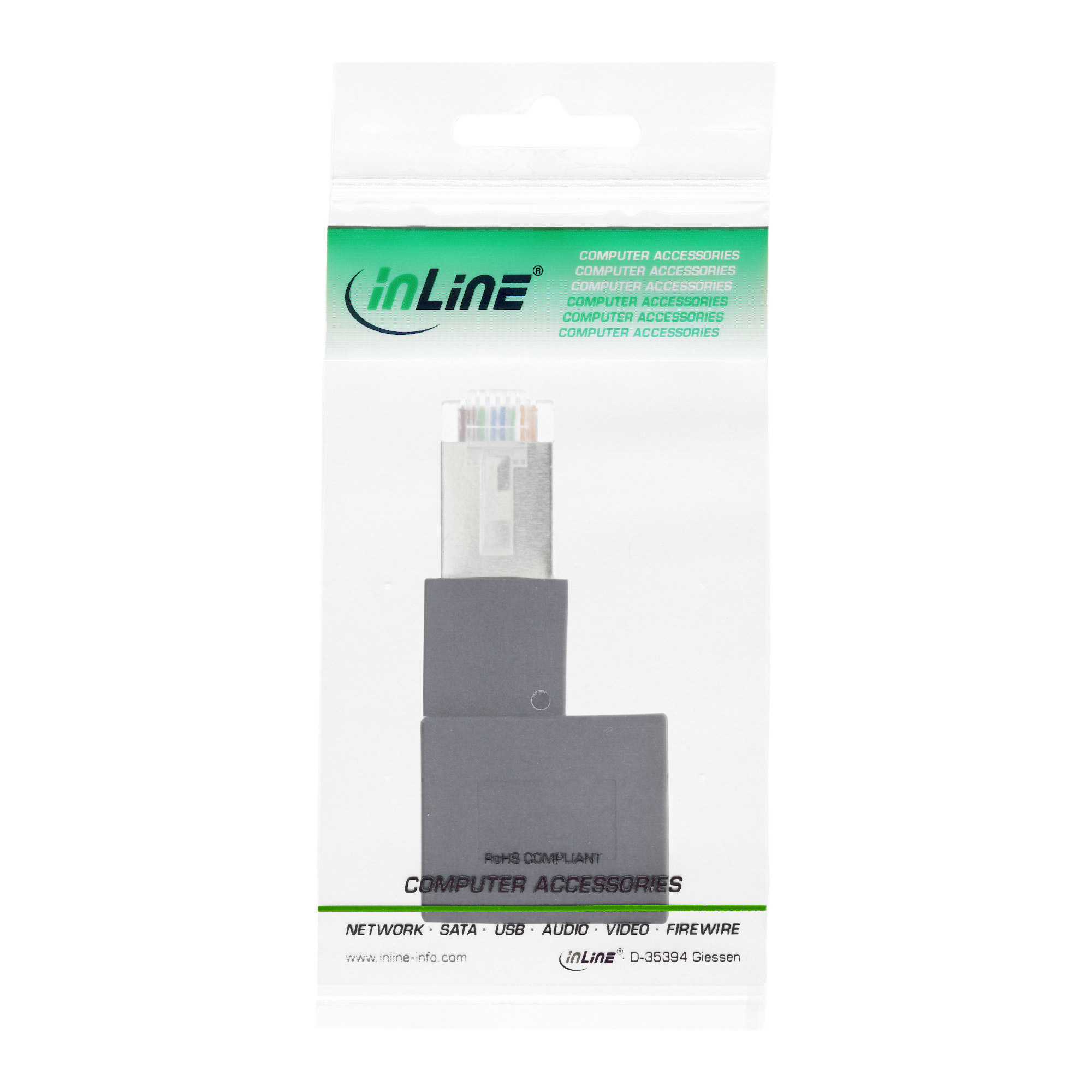 InLine Patchkabel-Adapter Cat.6A - RJ45 SteckerBuchse - 90° nach links gewinkelt