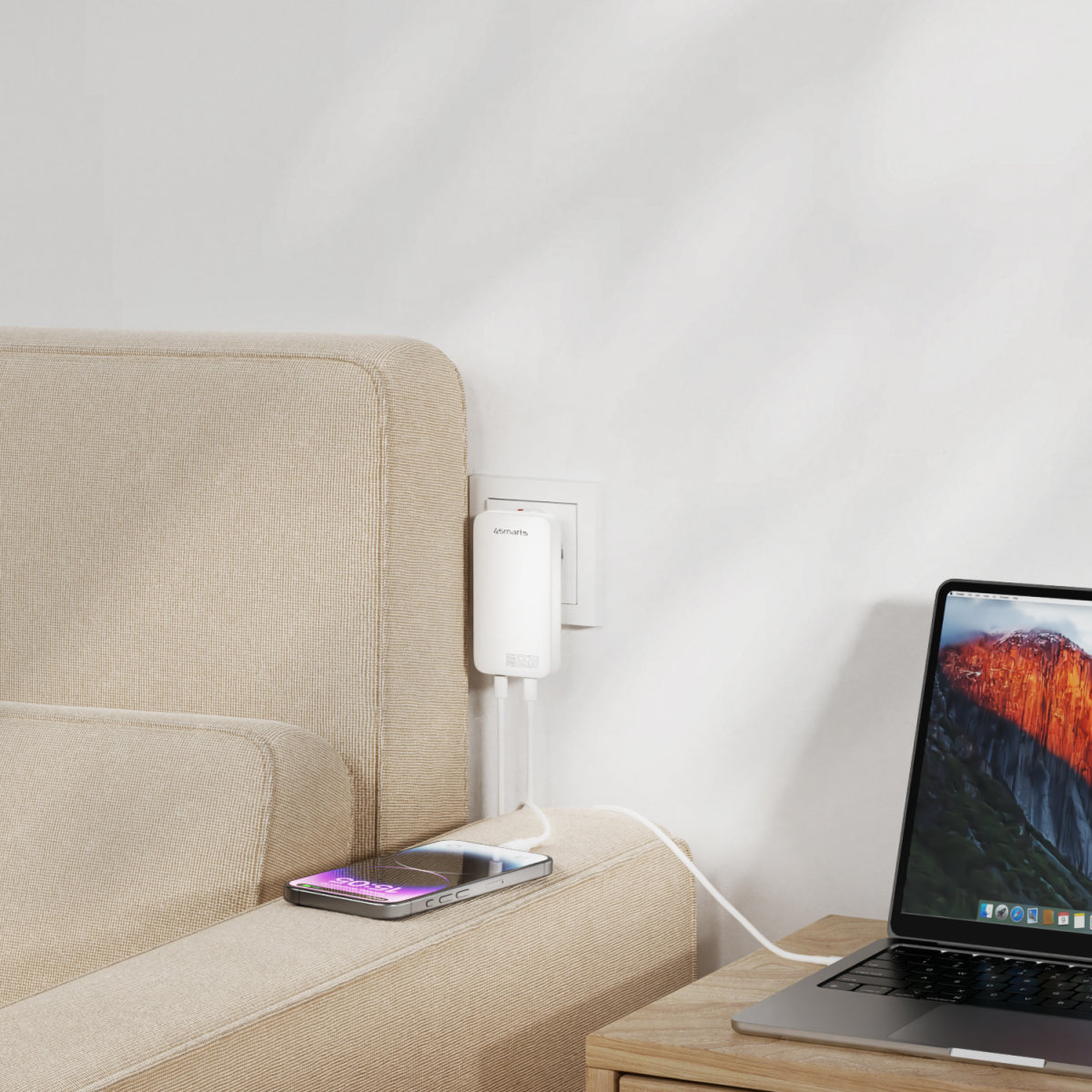 4smarts Netzladegerät FlatPlug Slim Dual 65W GaN 2C weiß, Ansicht 2
