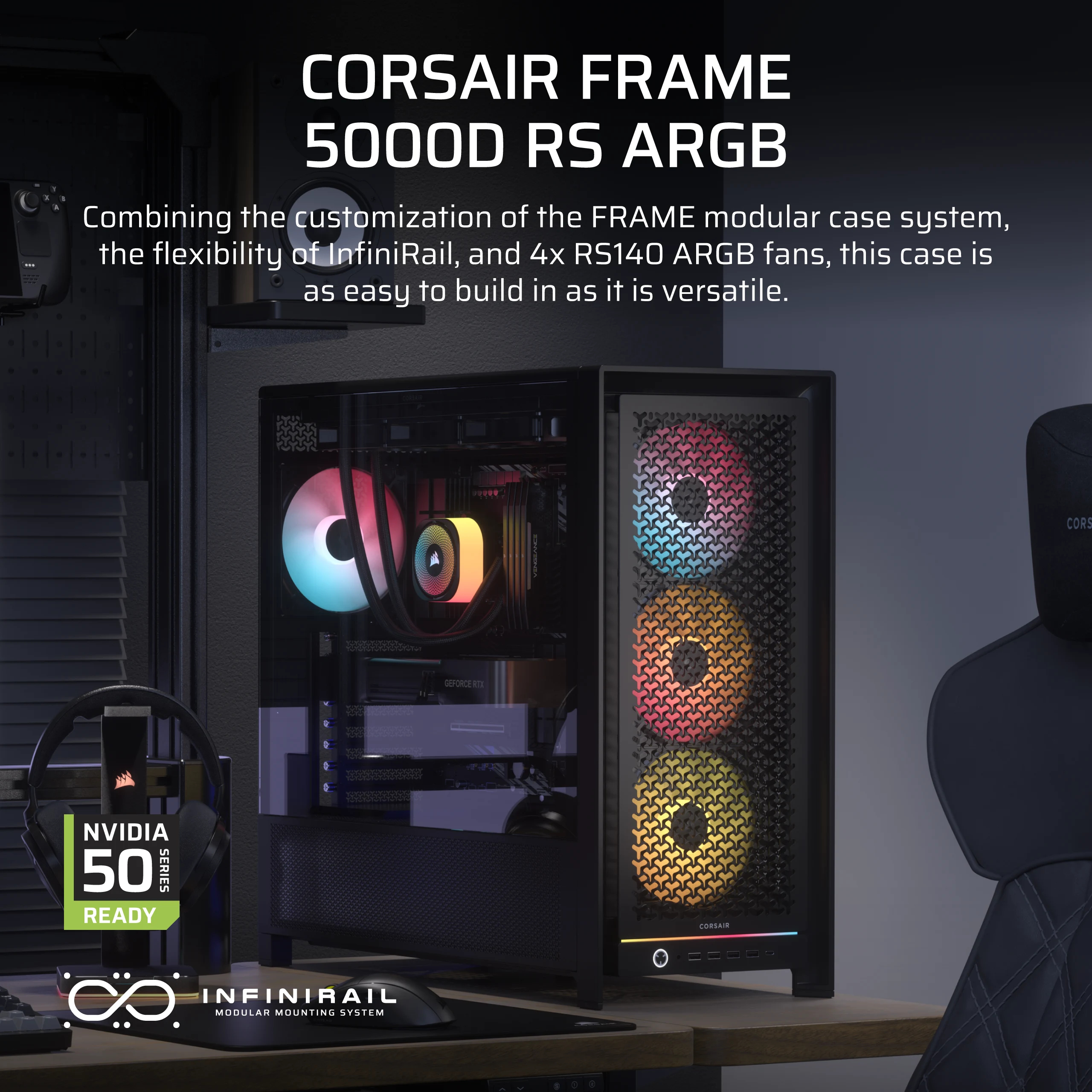 Corsair Geh Midi Frame 5000D RS ARGB Airflow Case Black - Tower - ATX, Ansicht 4