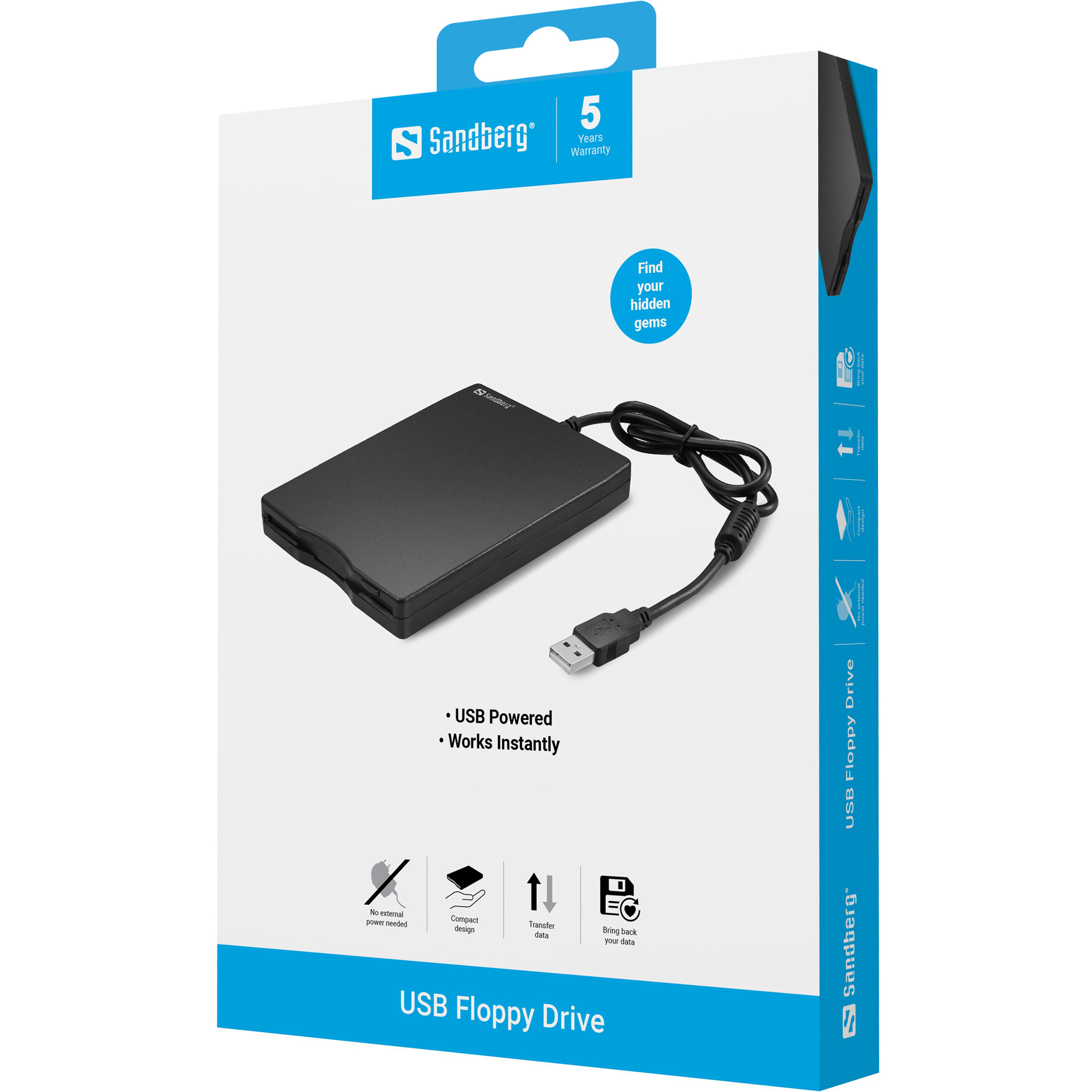 SANDBERG USB Floppy Mini Reader - Laufwerk - Diskette (1.44 MB), Ansicht 2