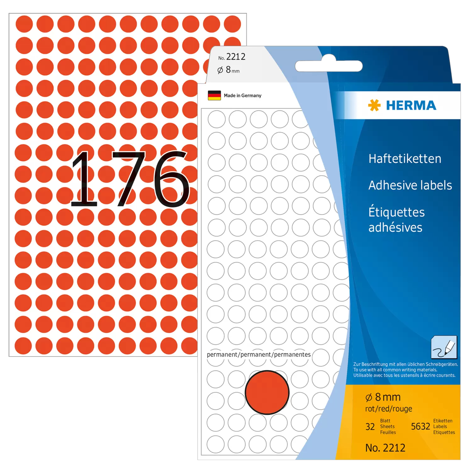 HERMA Permanenter Klebstoff - Rot - 8 mm rund 5632 Etikett(en) (32 Bogen x 176), Ansicht 2