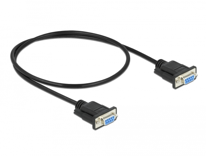 Delock Seriell Kabel RS-232 D-Sub9 Buchse zu Buchse Nullmodem mit schmalem Steckergehäuse 0,5 m, Schwarz, 0,5 m, RS-232, RS-232, Männlich, Männlich