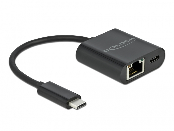 Delock USB Type-C Adapter zu Gigabit LAN 10/100/1000 Mbps mit Power Delivery Anschluss schwarz, Kabelgebunden, USB 3.2 Gen 1 (3.1 Gen 1) Type-C, 60 W, 10,100,1000 Mbit/s, IEEE 802.3, IEEE 802.3ab, IEEE 802.3u, Schwarz