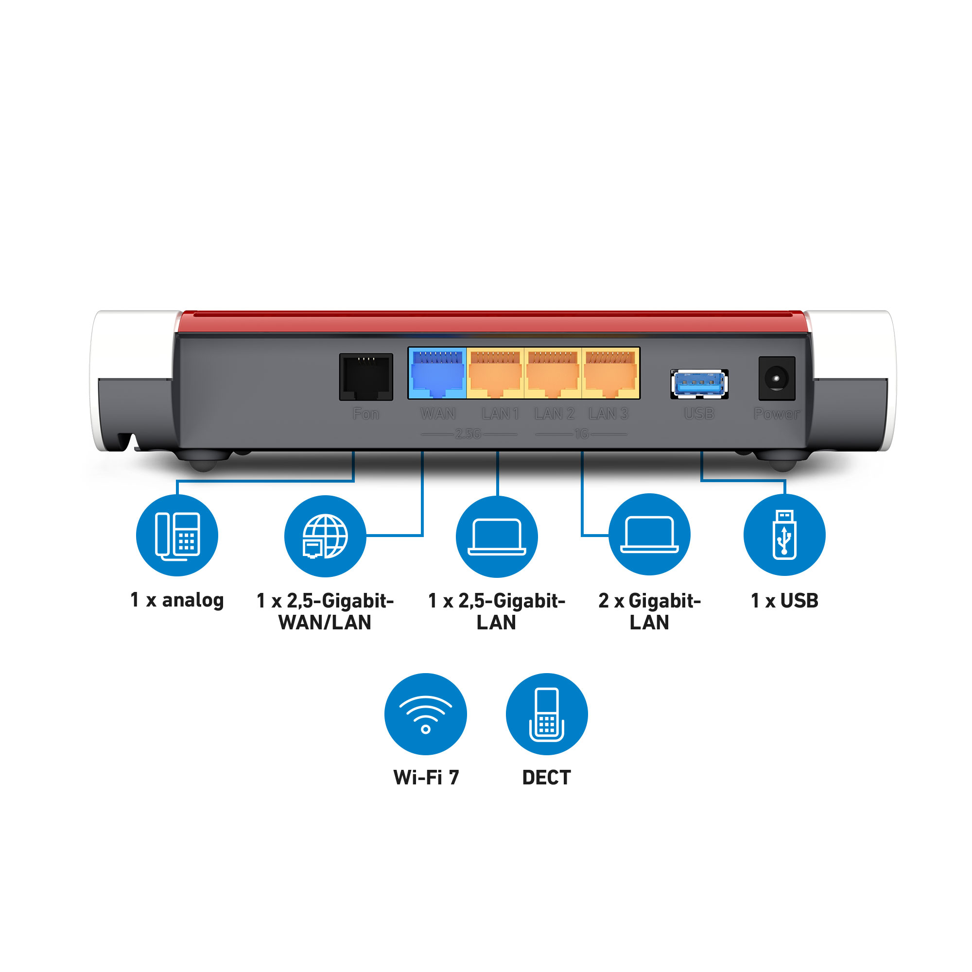 FRITZ! Box 4630 - Wi-Fi 7 (802.11be), Dual-Band (2,4 GHz/5 GHz), Ethernet/LAN, Weiß, Tabletop-Router, Ansicht 3