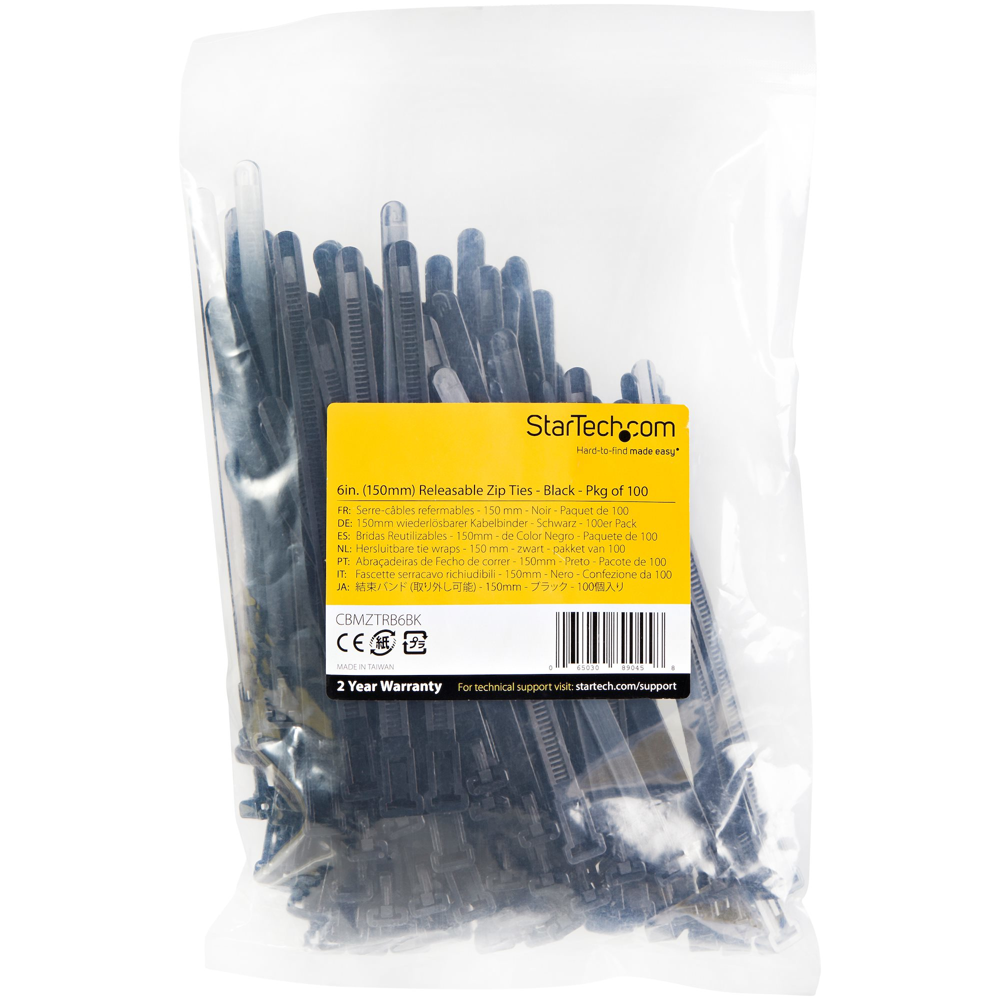 StarTech.com 15cm(6) Reusable Cable Ties, 7mm(1/4) wide, 35mm(1-3/8) Bundle Dia. 22kg(50lb) Tensile Strength - Schwarz, Ansicht 4