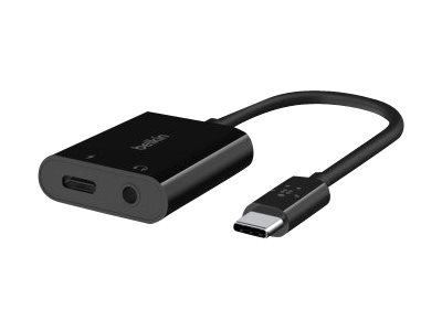 Belkin RockStar - USB-C zu Kopfhöreranschluss / Ladeadapter - 24 pin USB-C männlich zu Mini-Stecker, 24 pin USB-C weiblich - 19.6 cm - USB Power Delivery (60W)