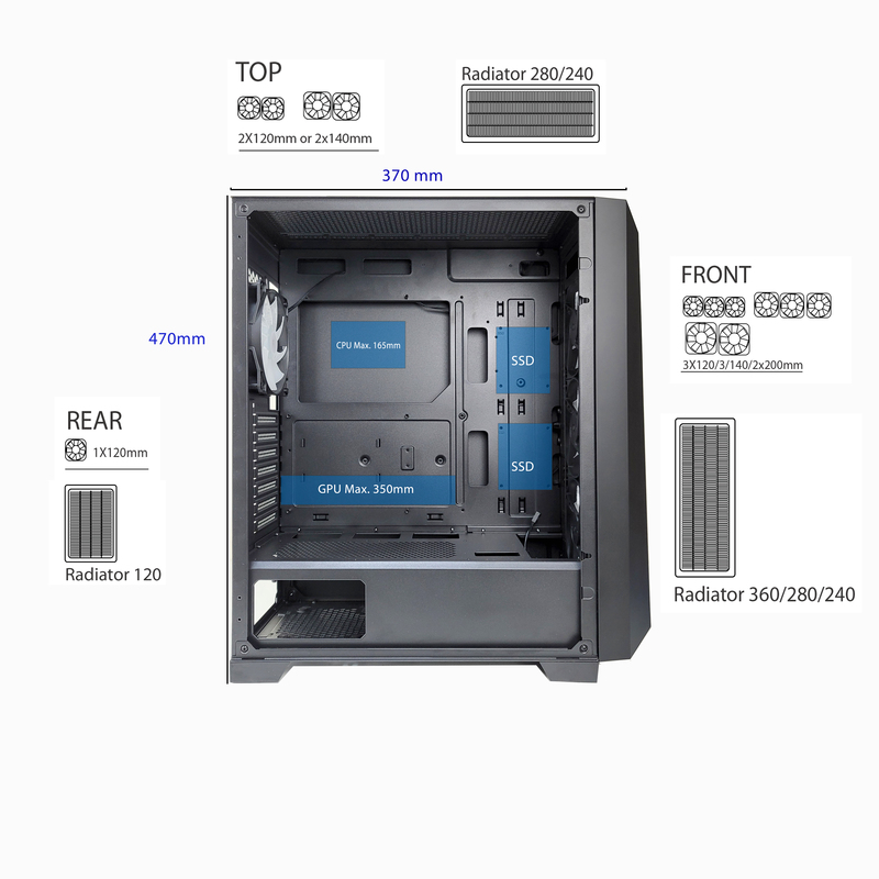 Xilence Performance A + X712.RGB - Mid tower - ATX - Seitenteil mit Fenster (gehärtetes Glas), Ansicht 4