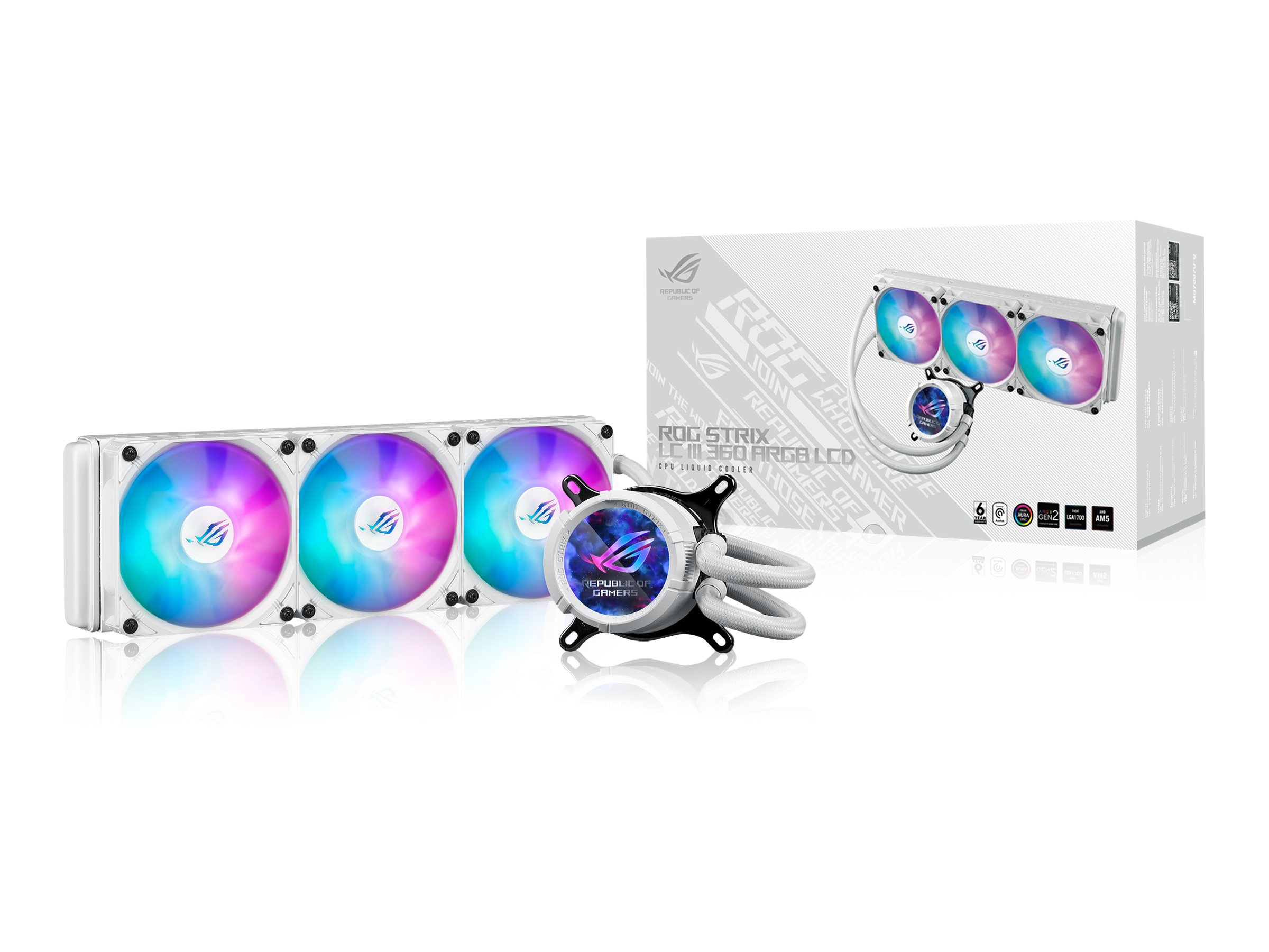ASUS ROG STRIX LC III 360 ARGB LCD - White Edition - Prozessor-Flüssigkeitskühlsystem - (für: AM4, LGA1200, LGA1700), Ansicht 4