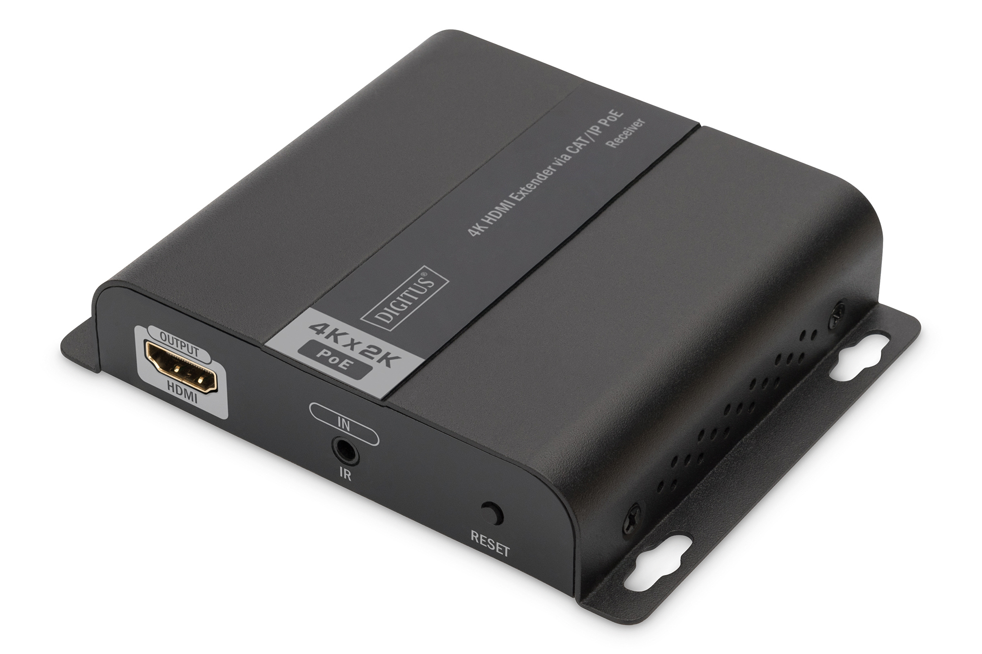 DIGITUS 4K HDMI Extender über CAT/IP (Empfängereinheit), PoE, 3840 x 2160 Pixel, AV-Receiver, 120 m, Kabelgebunden, Schwarz