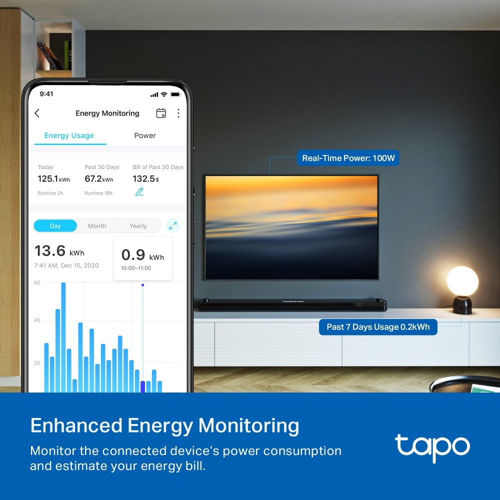 TP-LINK Tapo P110M V1 - Smart-Stecker - kabellos - Bluetooth, 802.11b/g/n, Ansicht 4