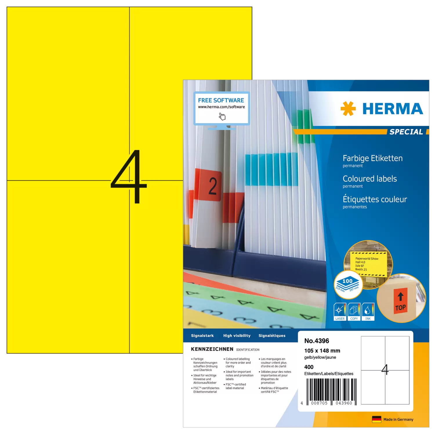 HERMA Special - Papier - matt - permanent selbstklebend - Gelb - A6 (105 x 148 mm), Ansicht 4