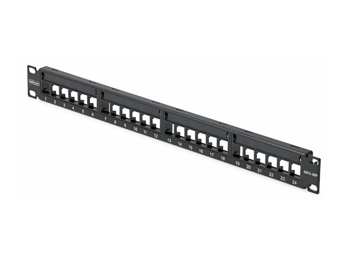 StarTech.com Startech - Leeres Keystone-Patchpanel - for RJ45 - geeignet für Wandmontage, Rack montierbar - CAT 5e/6 - UTP - Schwarz - 1U - 48.3 cm (19")