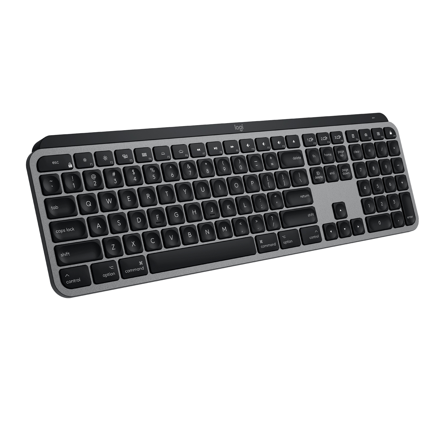 Logitech MX Keys f/ Mac, Volle Größe (100%), Kabellos, RF Wireless + Bluetooth, AZERTY, Grau