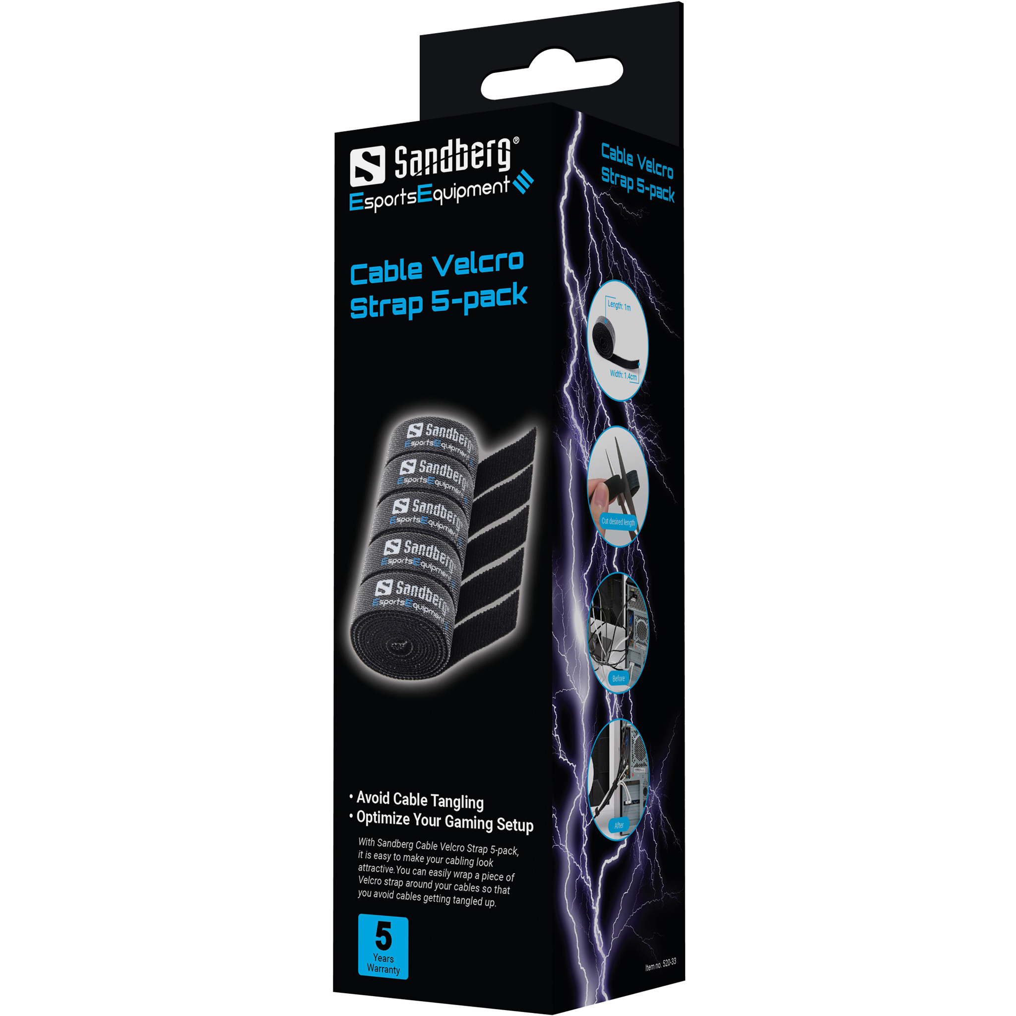 SANDBERG Cable Velcro Strap - Kabelverbindung - 1 m (Packung mit 5), Ansicht 2