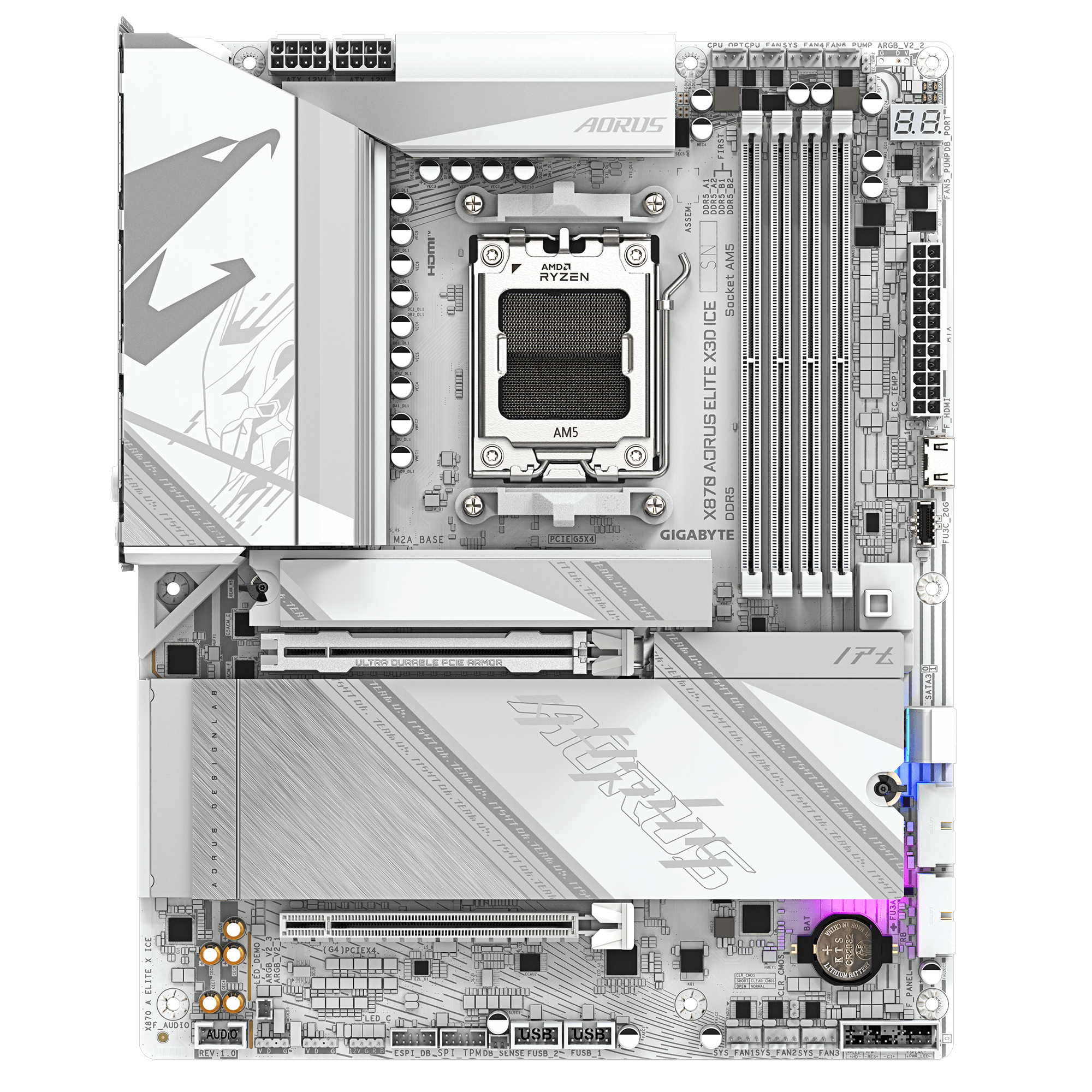 Gigabyte AORUS X870 ELITE X3D ICE - Motherboard - ATX - Socket AM5 - AMD X870 Chipsatz - USB-C 3.2 Gen 2x2…, Ansicht 2