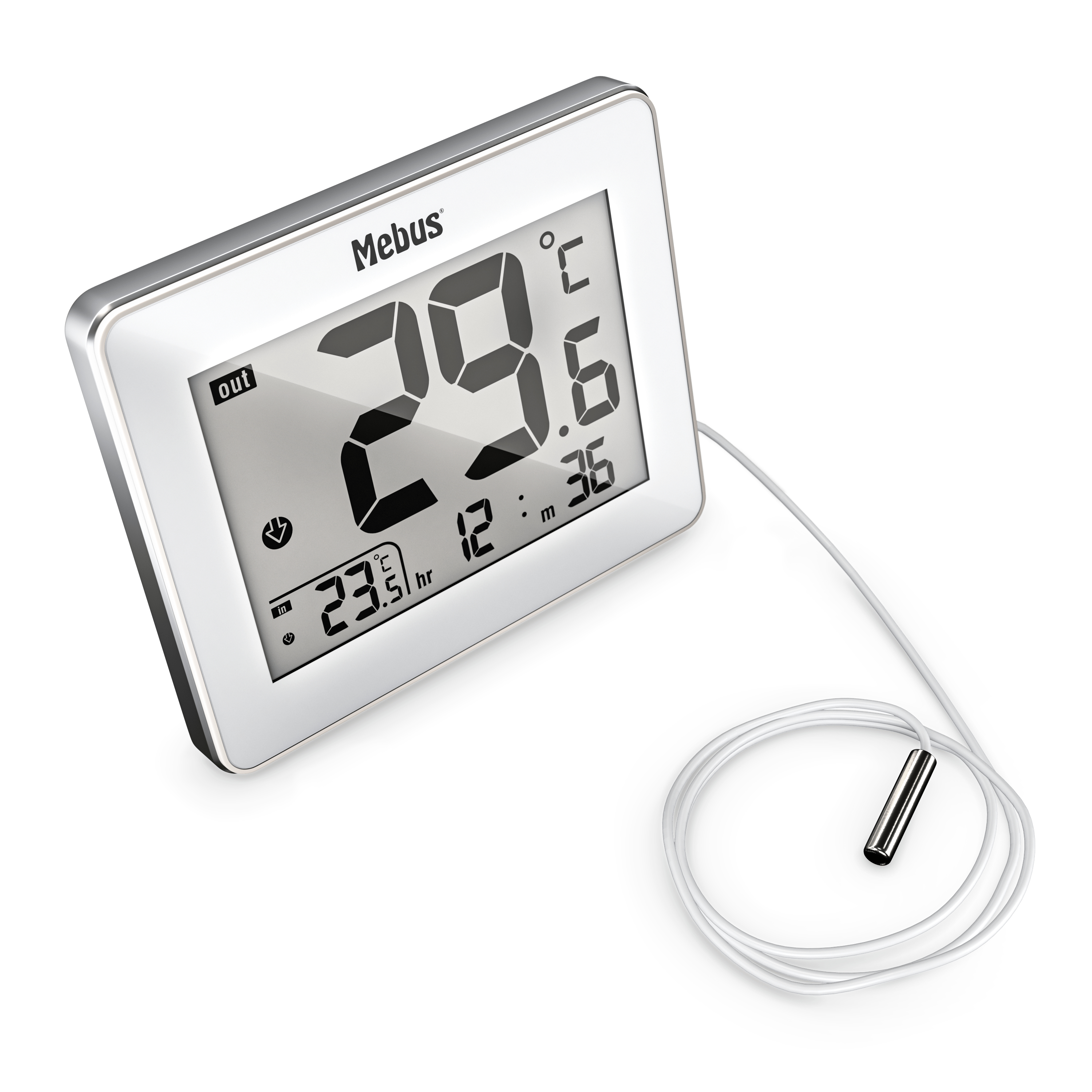 Mebus 01074 - Elektronisches Umgebungsthermometer - Indoor/Outdoor - Digital - Weiß - Rechteckig - F - °C, Ansicht 2