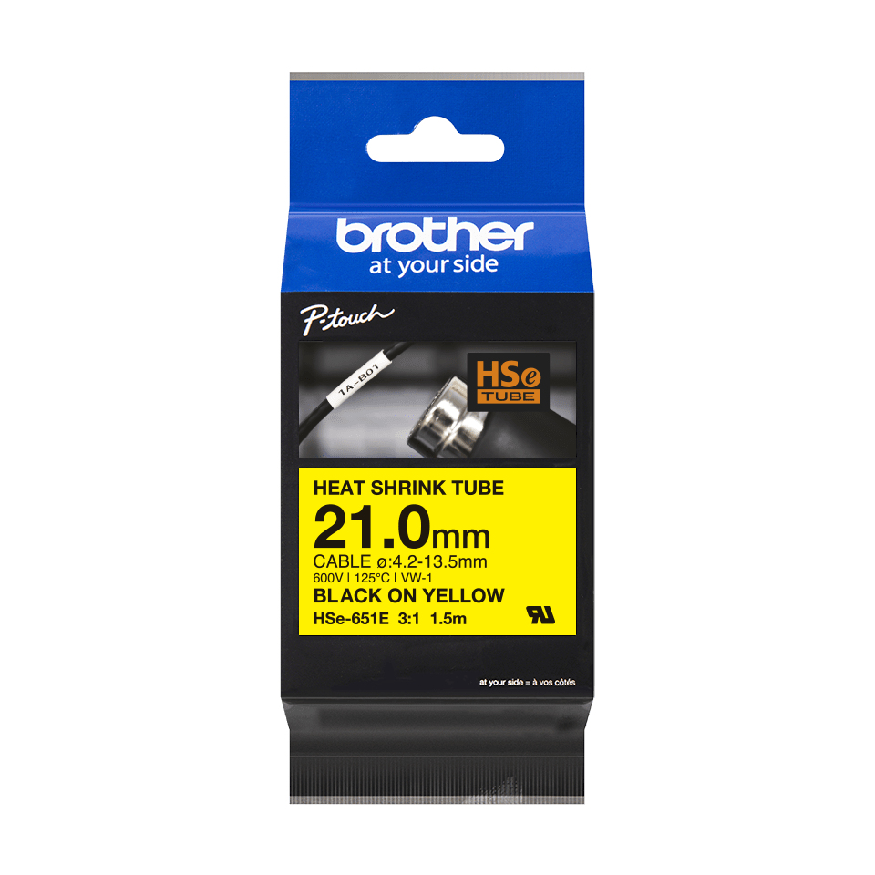 Brother HSE-651E - Schwarz auf Gelb - Rolle (2,1 cm x 1,5 m), Ansicht 2