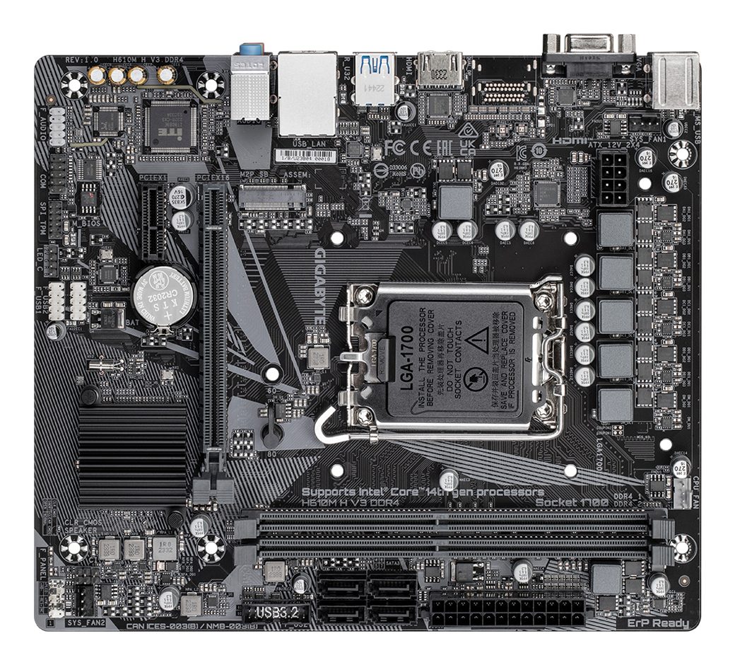 Gigabyte H610M H V3 DDR4 - 1.0 - Motherboard - micro ATX - LGA1700-Sockel - H610 Chipsatz - USB 3.2 Gen 1 - Gigabit LAN, Ansicht 3