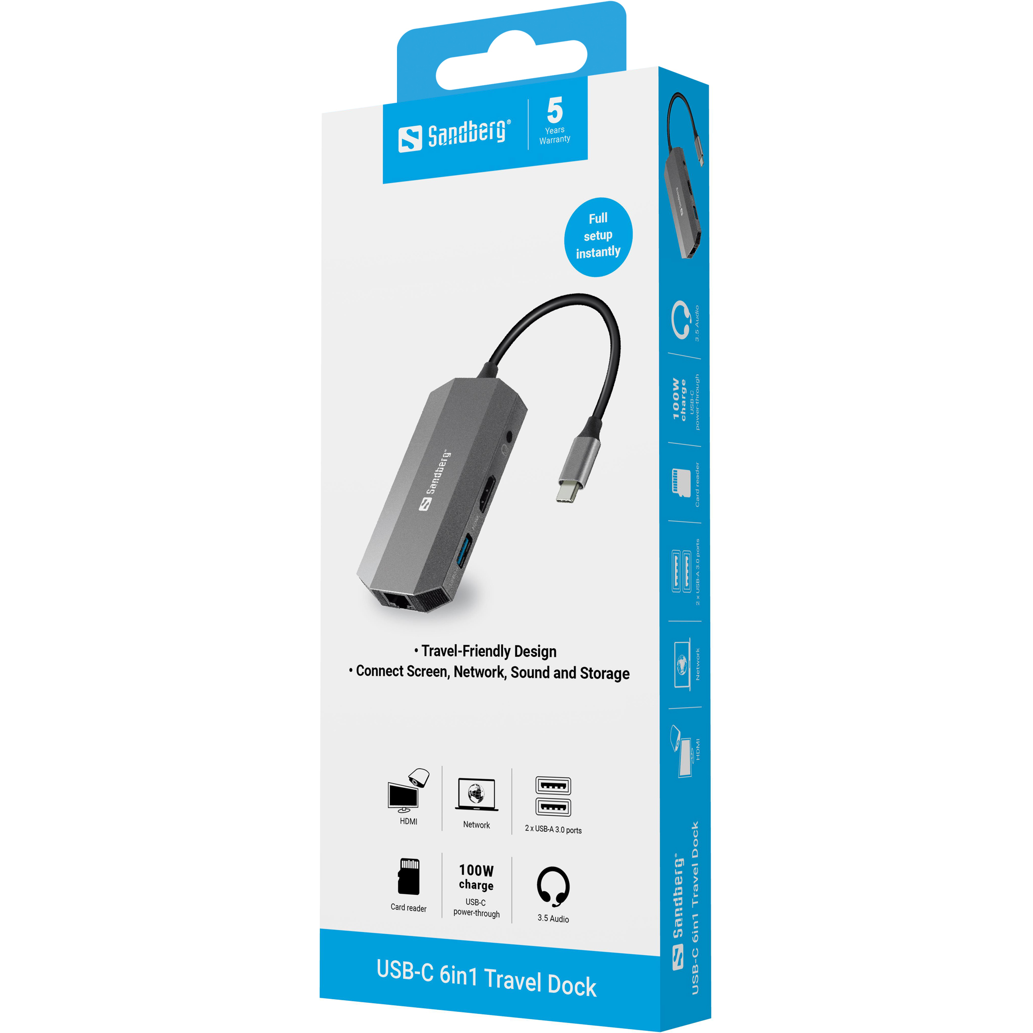 SANDBERG USB-C 6-in1 Travel Dock - Dockingstation, Ansicht 2