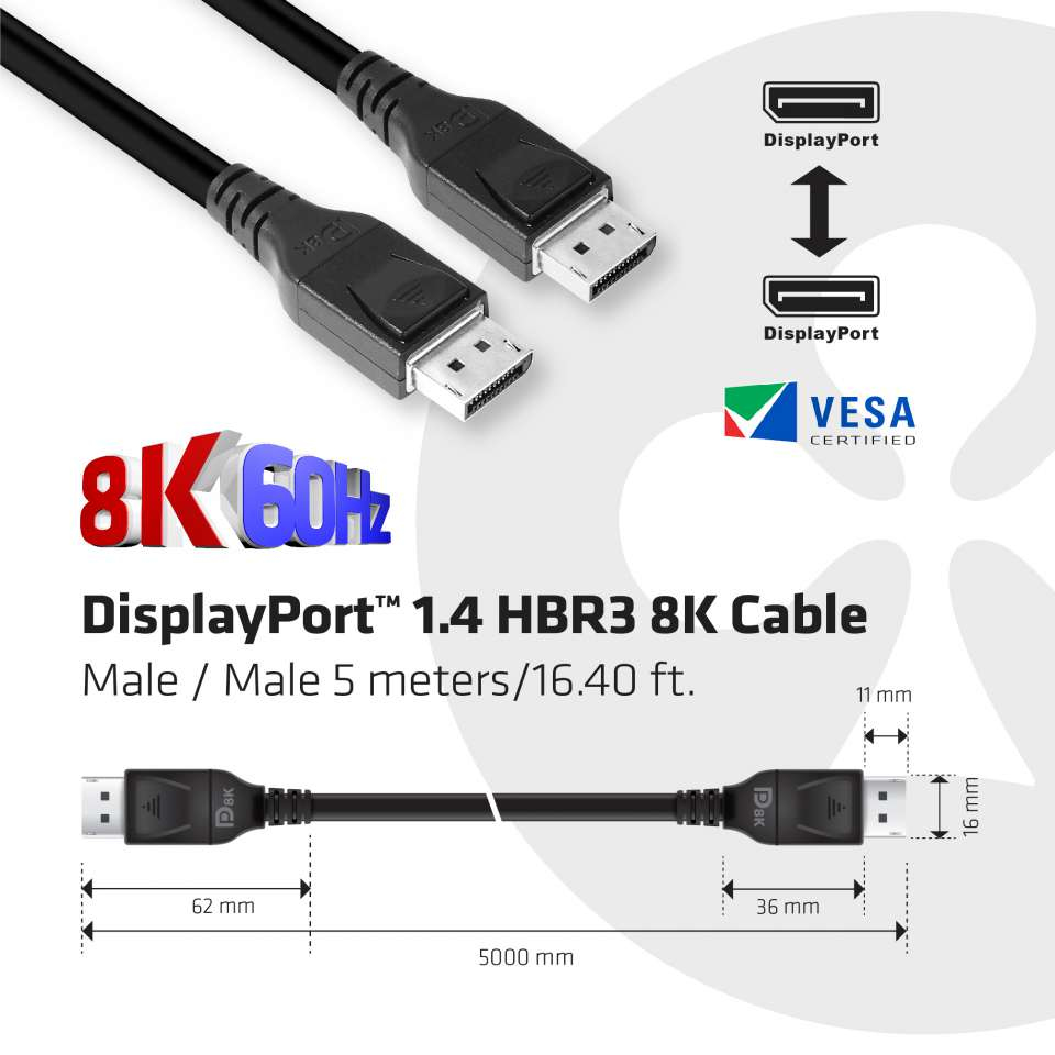 Club 3D DisplayPort-Kabel - DisplayPort (M) - eingerastet zu DisplayPort (M) eingerastet - DisplayPort 1.4 - 5 m, Ansicht 3