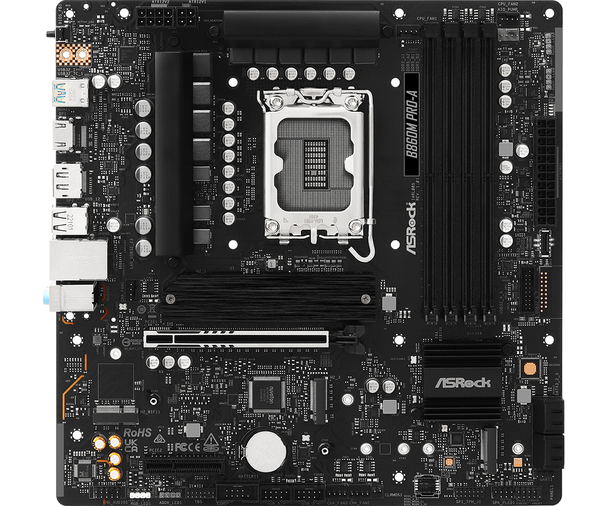 ASRock B860M Pro-A - Motherboard - micro ATX - LGA1851-Sockel - B860 Chipsatz - 2.5 Gigabit LAN, Bluetooth, Ansicht 3