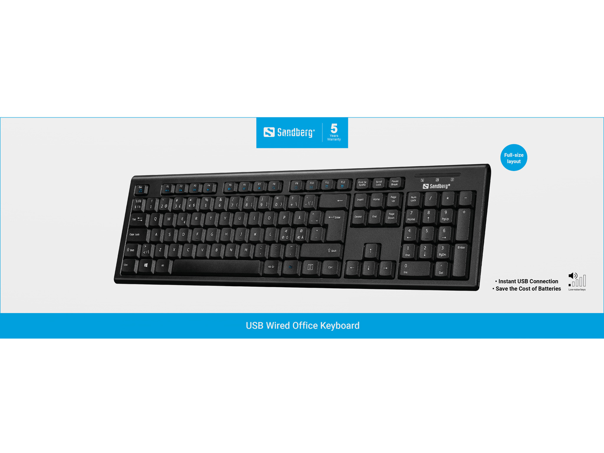 SANDBERG Tastatur - USB - TL: Nordisch, QWERTY, Ansicht 3