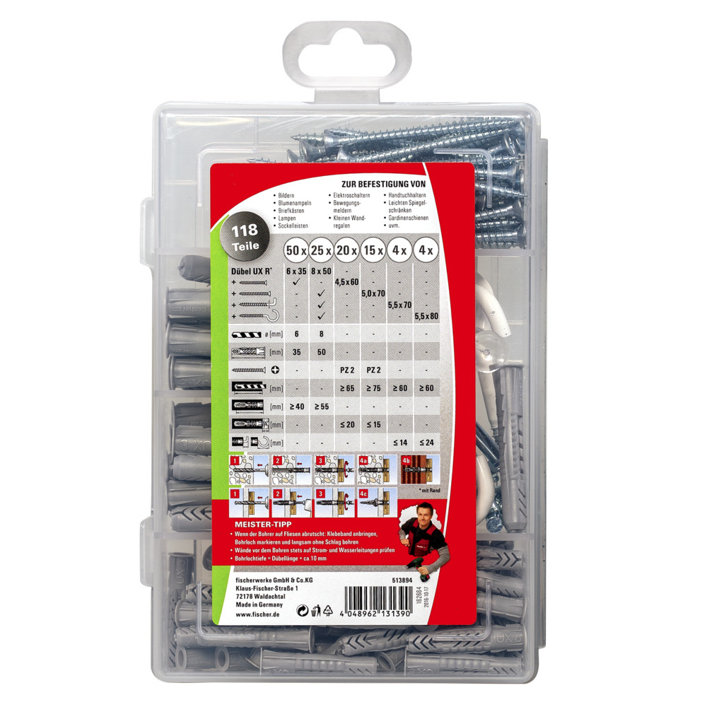 fischer MEISTER-BOX UX - Schrauben- & Dübelsatz - Beton - Grau - 75 Stück(e) - Box, Ansicht 2