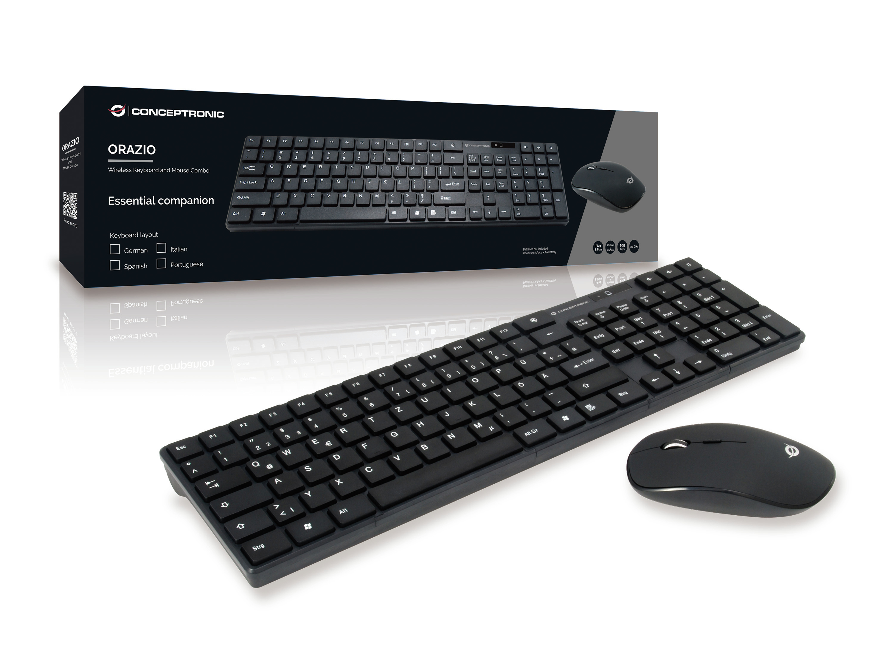 Conceptronic ORAZIO - Tastatur-und-Maus-Set - kabellos - 2.4 GHz Schwarz - TL: Deutsch, QWERTZ, Ansicht 4