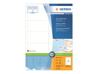 HERMA Premium - Papier - matt - permanent selbstklebend - weiß - 96 x 50.8 mm 1000 Etikett(en) (100 Bogen x 10)