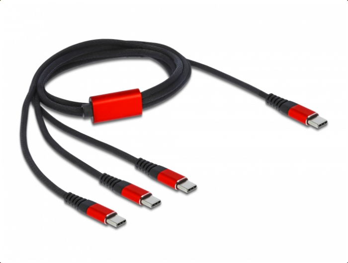 Delock USB Ladekabel 3 in 1 USB Type-C zu 3 x USB Type-C 1 m schwarz / rot, 1 m, USB C, USB 2.0, Schwarz, Rot