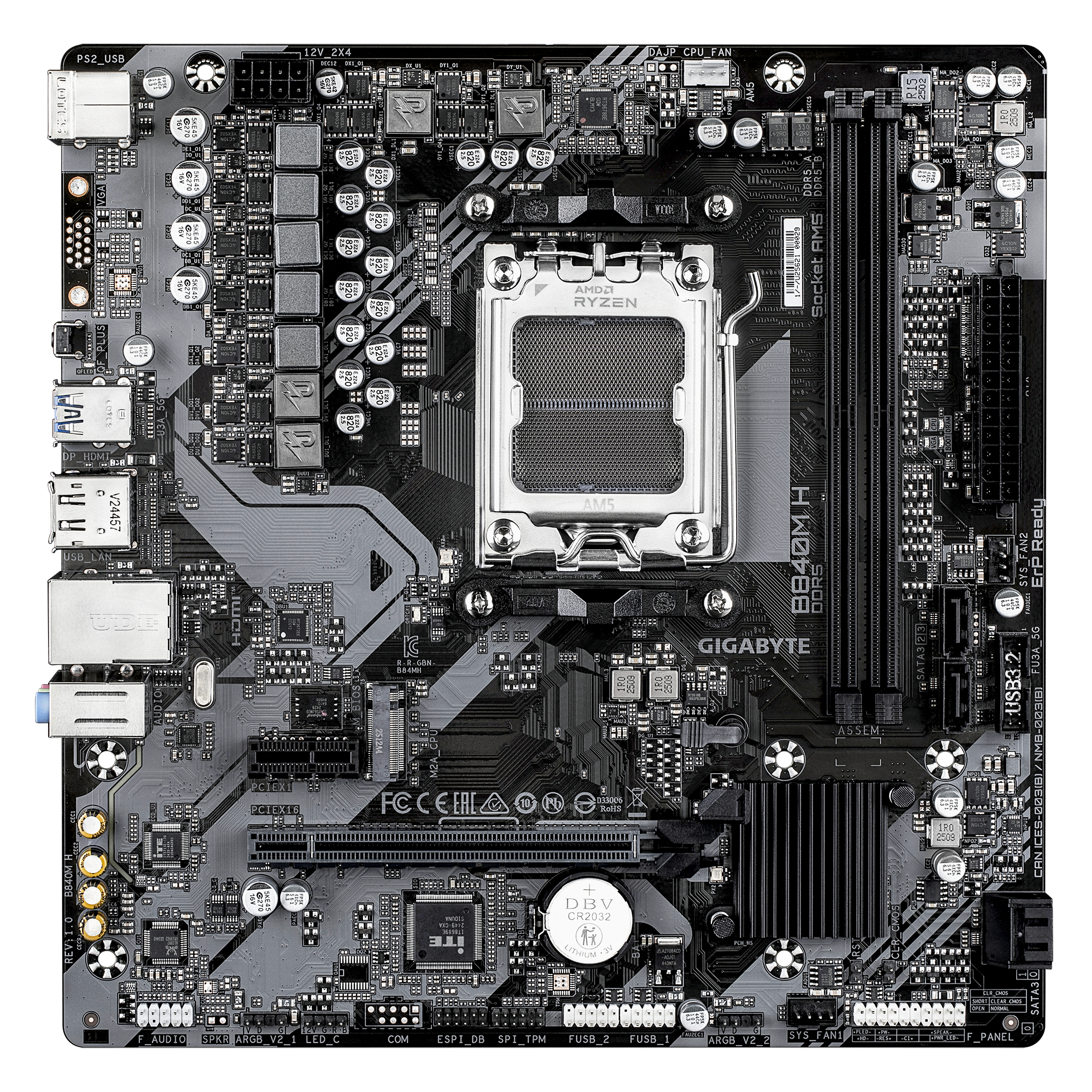 Gigabyte B840M H - Motherboard - micro ATX - Socket AM5 - AMD B840 Chipsatz - USB 3.2 Gen 1 - Gigabit LAN, Ansicht 3