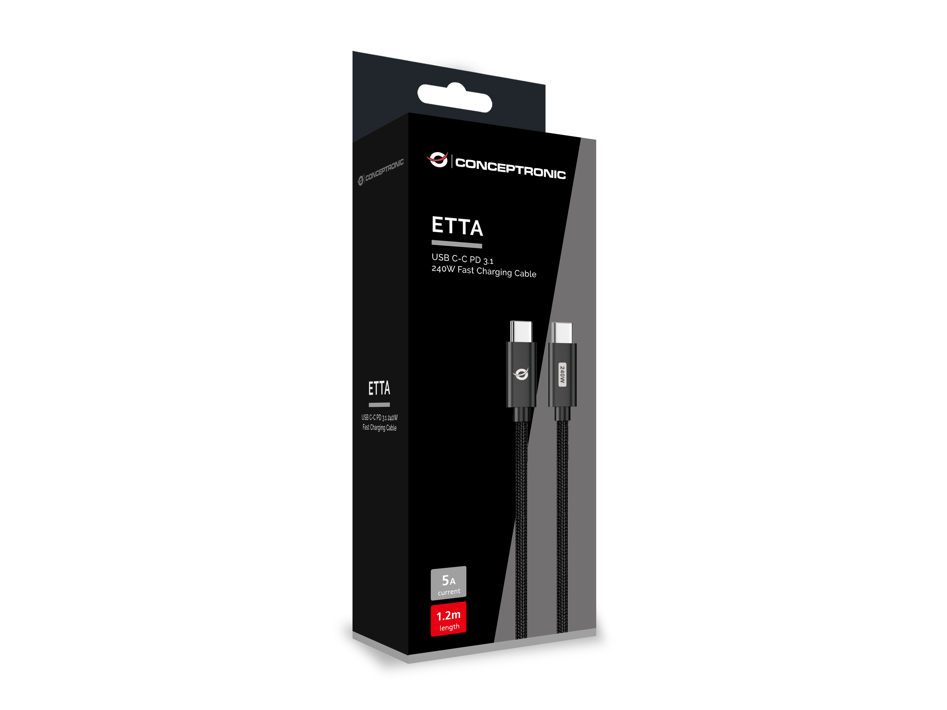 Conceptronic ETTA03B12 USB C-C PD 3.1 240W Schnellladekabel, 1,2m, 48V 5A, 480Mbps, E-Mark, 1,2 m, USB C, USB C, USB 2.0, Ansicht 4
