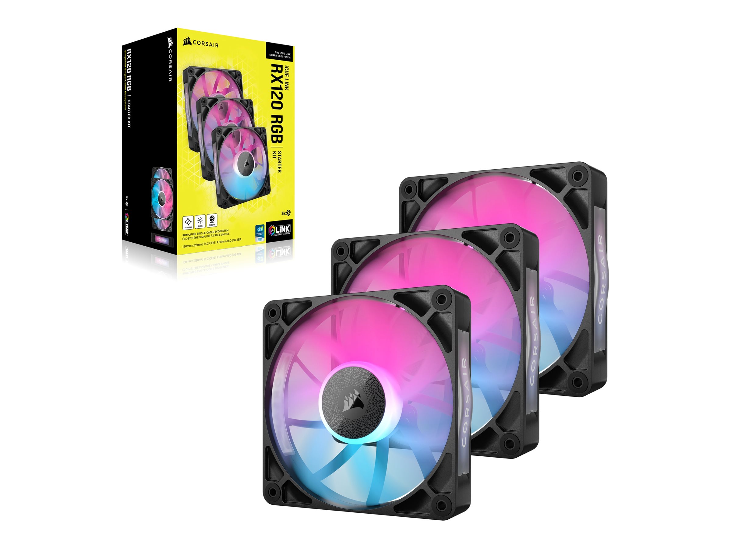 Corsair iCUE Link RX120 RGB Triple Starter Kit - Gehäuselüfter - 120 mm - Schwarz (Packung mit 3)