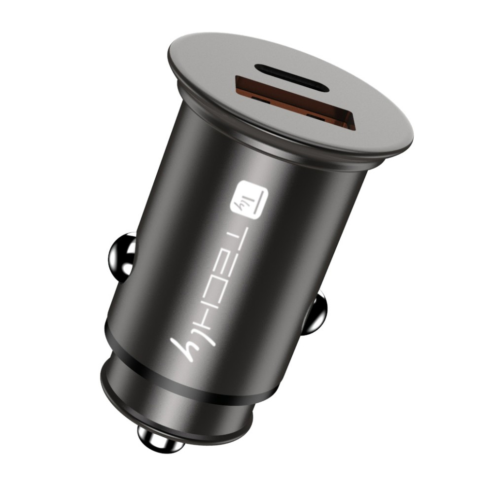Techly Mini Car Charger USB-A and USB-C Fast Charge 3.0 38W Juodas Metal, Ansicht 2