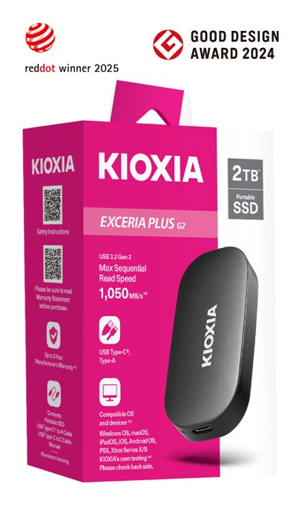 Kioxia EXCERIA PLUS G2 - SSD - verschlüsselt - 2 TB - extern (tragbar), Ansicht 3