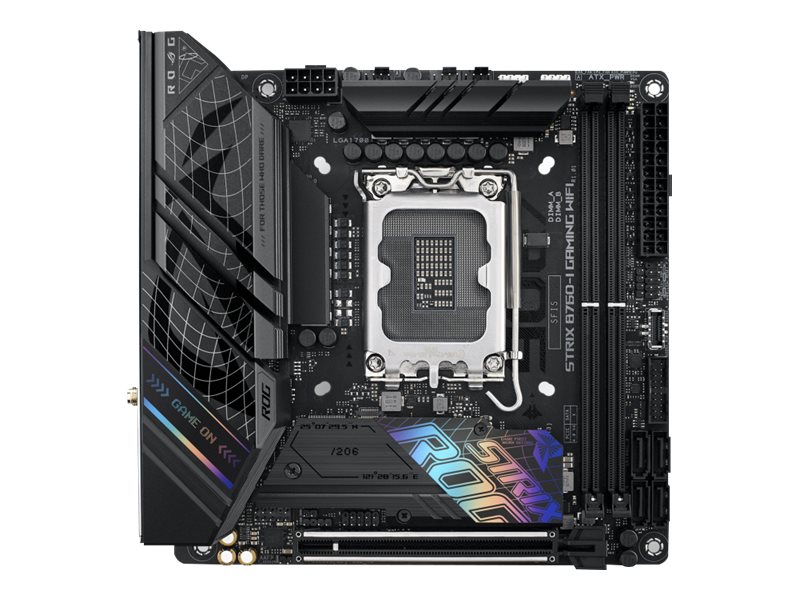 ASUS ROG STRIX B760-I GAMING WIFI - Motherboard - Mini-ITX - LGA1700 Sockel - B760 Chipsatz - USB 3.2 Gen 1, USB-C 3.2 Gen 1, USB-C 3.2 Gen 2x2, USB-C 3.2 Gen2 - 2.5 Gigabit LAN, Wi-Fi 6E, Bluetooth - Onboard-Grafik (CPU erforderlich)