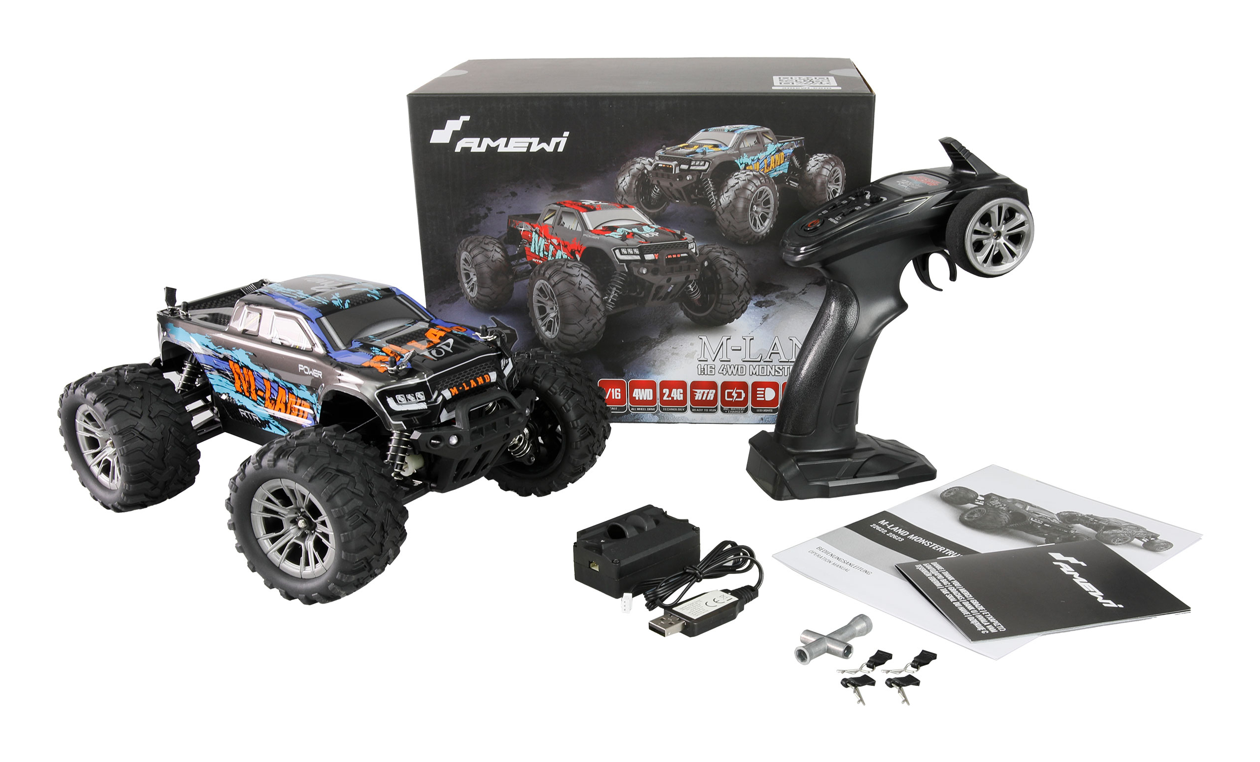 Amewi M-Land Monstertruck 48km/h 4WD 1 16 RTR blau, Ansicht 2