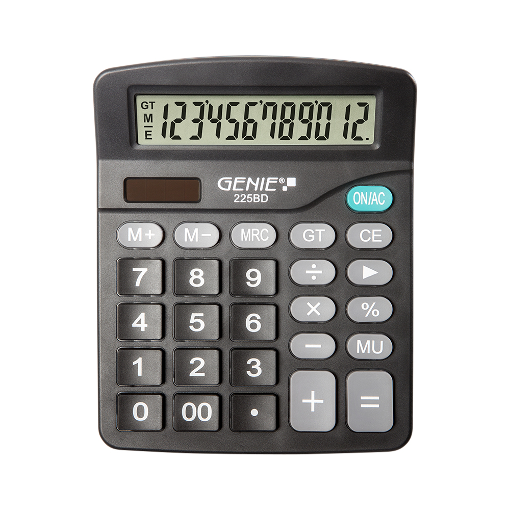 Genie 225 BD - Desktop - Einfacher Taschenrechner - 12 Ziffern - Display klappbar - Batterie/Solar - Schwarz, Ansicht 2
