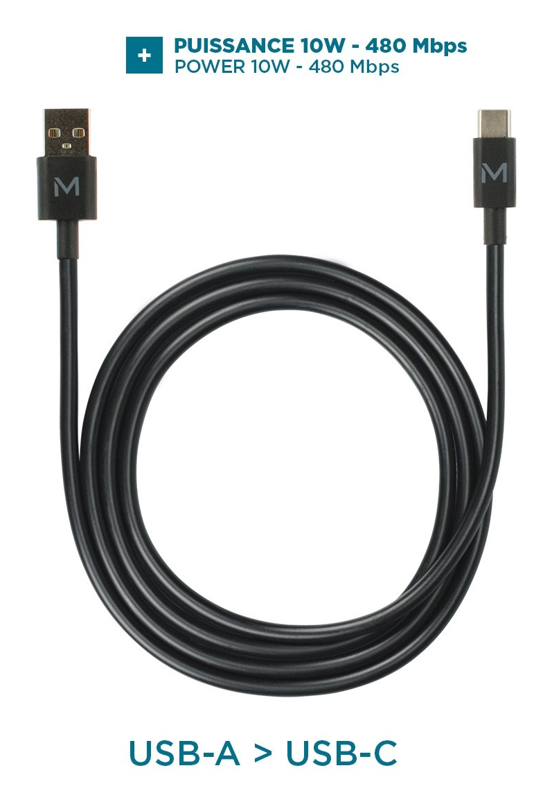 Mobilis Energia Cable - USB A C - 1m - Black, Ansicht 2