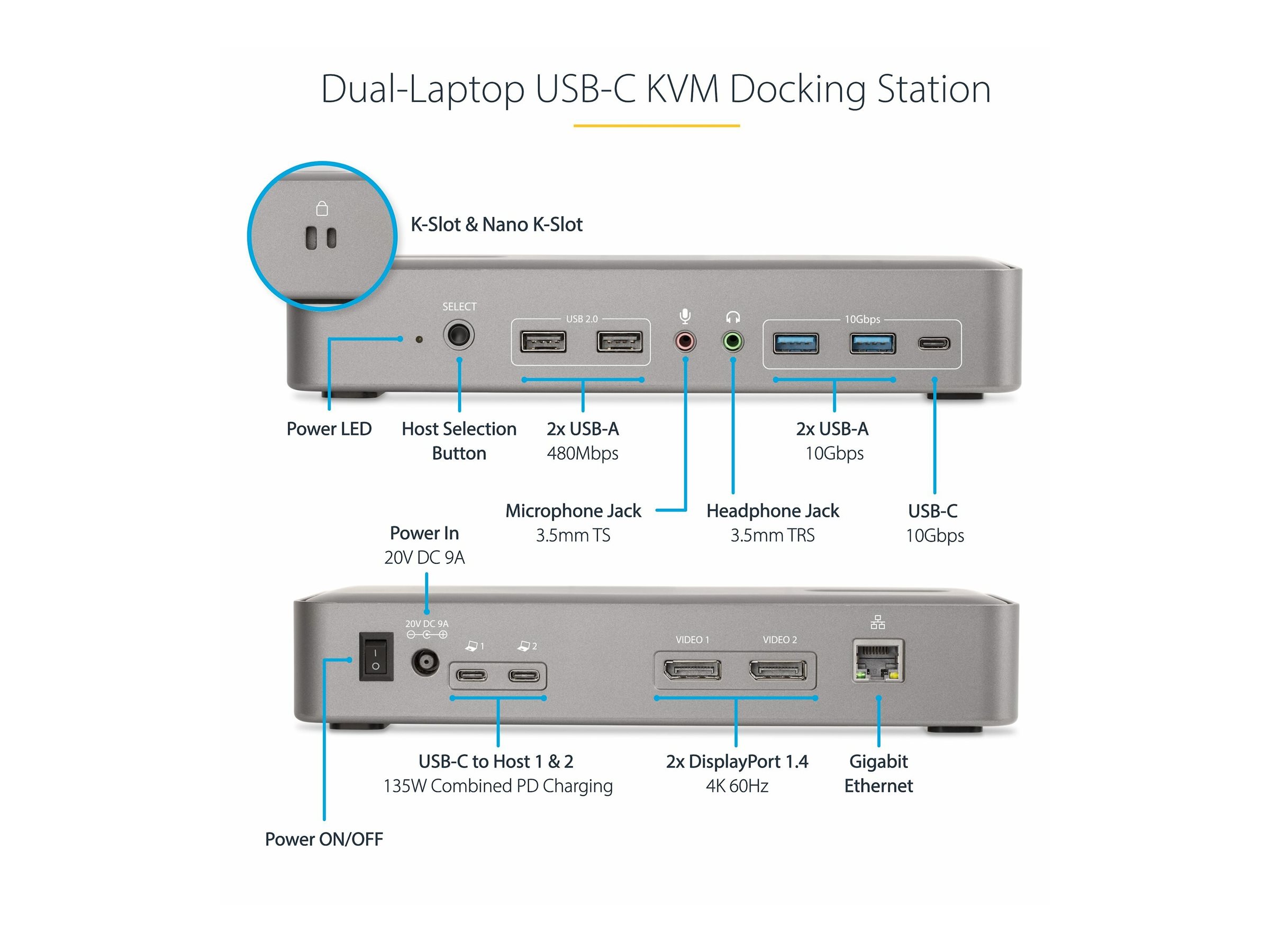 StarTech.com Dual-Laptop USB-C KVM Docking Station
