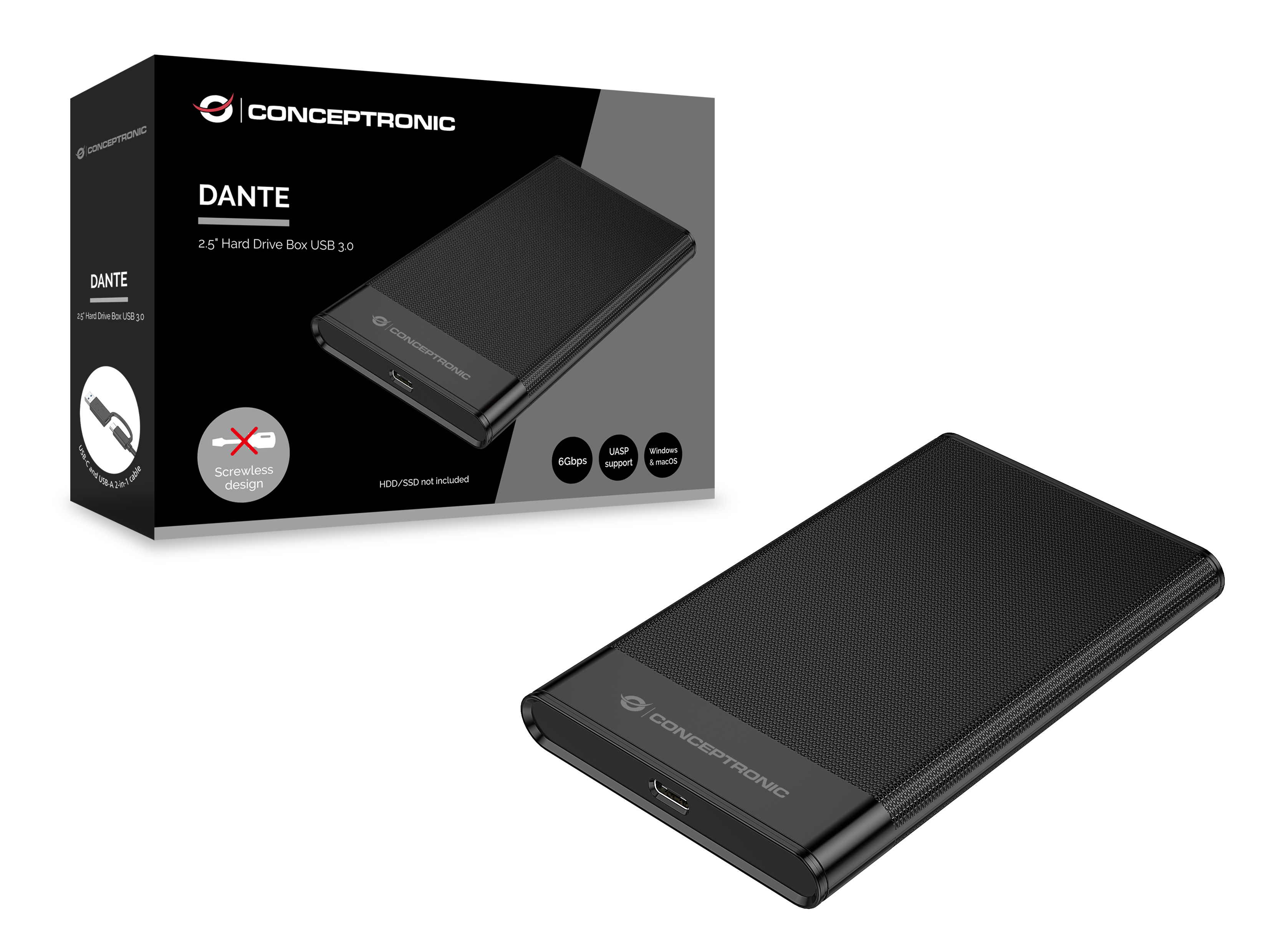Conceptronic HDD Gehäuse 2.5 SATA I-III HDD/SSD USB-A &-C - HDD-Wechselrahmen - 2,5 (DANTE06B) - HDD-Wechselrahmen, Ansicht 2