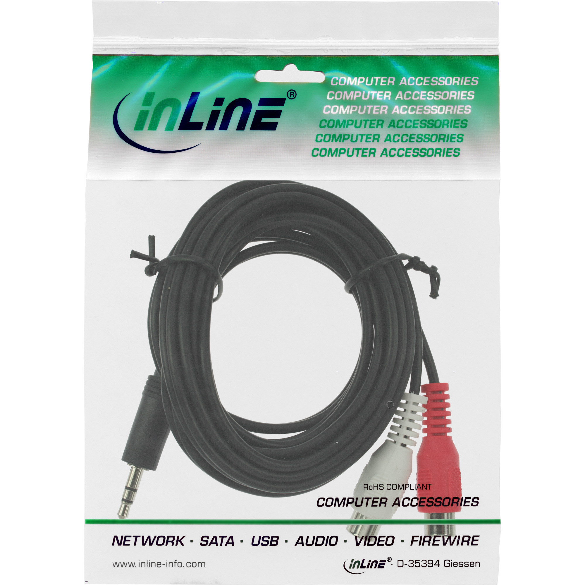 InLine CinchKlinke Kabel - 2x Cinch Buchse an 35mm Klinke Stecker - 02m
