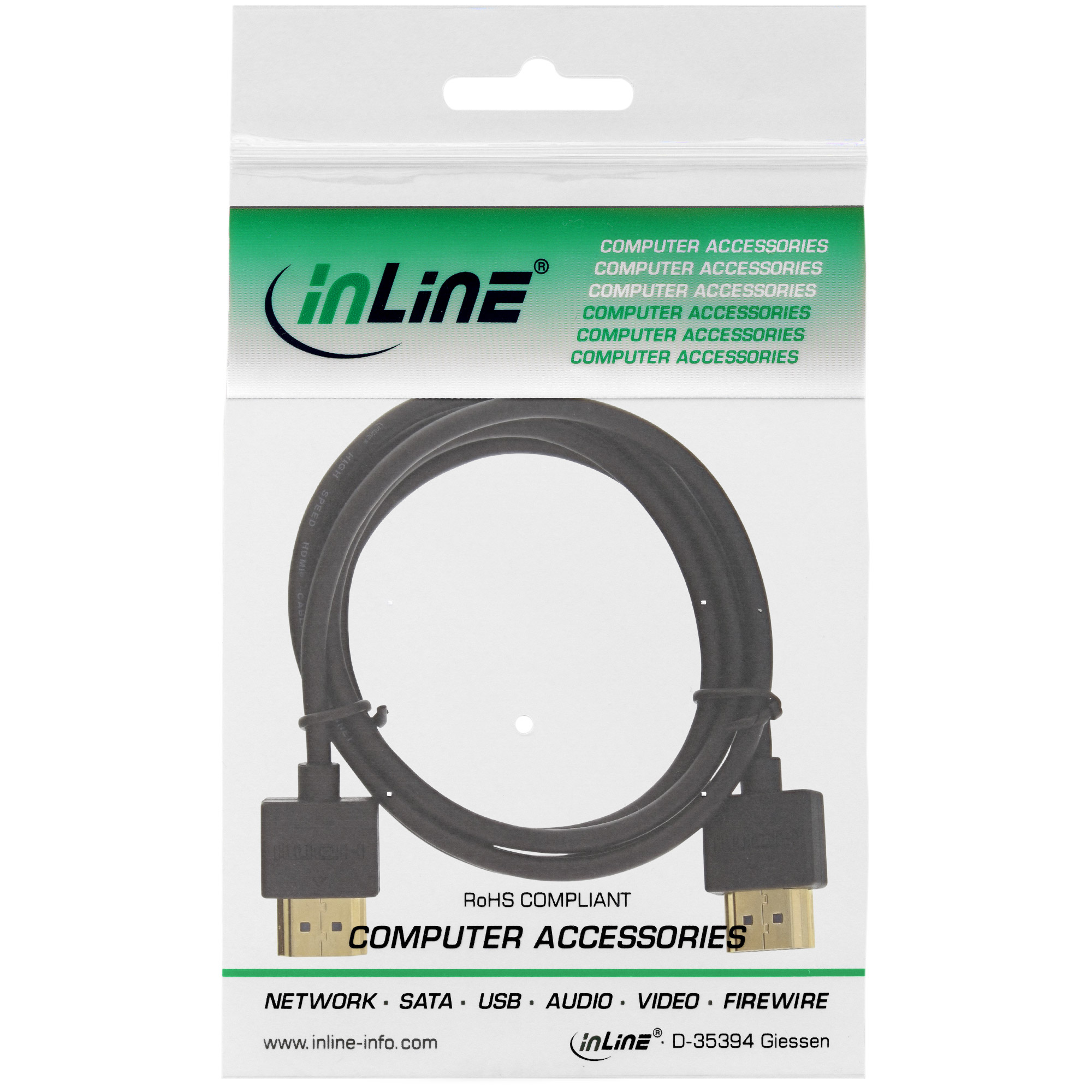 InLine HDMI Superslim Kabel A an A - HS mit Eth. - Premium - schwarz  gold - 18m