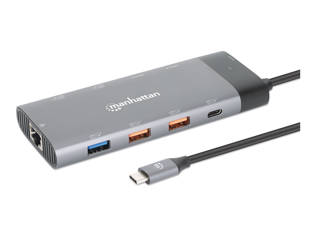 Manhattan USB-C Dock/Hub, Ports (x10): Ethernet, HDMI (x2 8k)