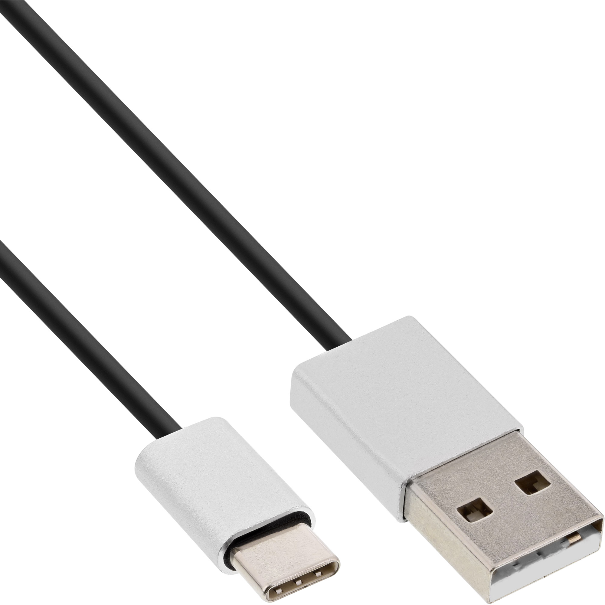 InLine USB 2.0 Kabel - USB-C Stecker an A Stecker - schwarzAlu - flexibel - 3m