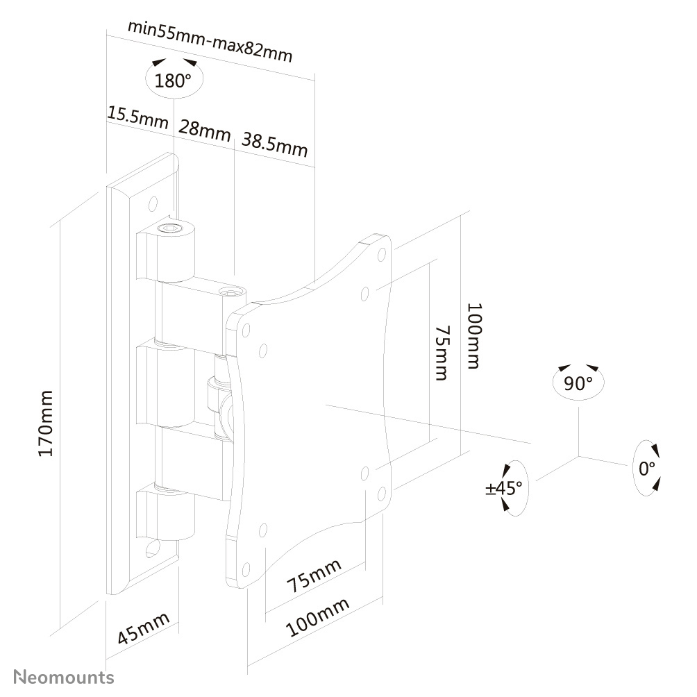 Neomounts by Newstar FPMA-W810 - Klammer - full-motion - für LCD-Display - Schwarz - Bildschirmgröße: 25.4-68.6 cm, Ansicht 4