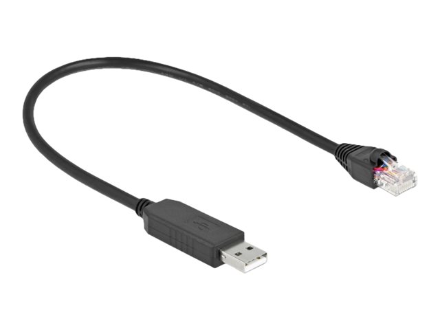 Delock Serielles Anschlusskabel mit FTDI Chipsatz, USB 2.0 Typ-A Stecker zu RS-232 RJ45 Stecker 25 cm schwarz