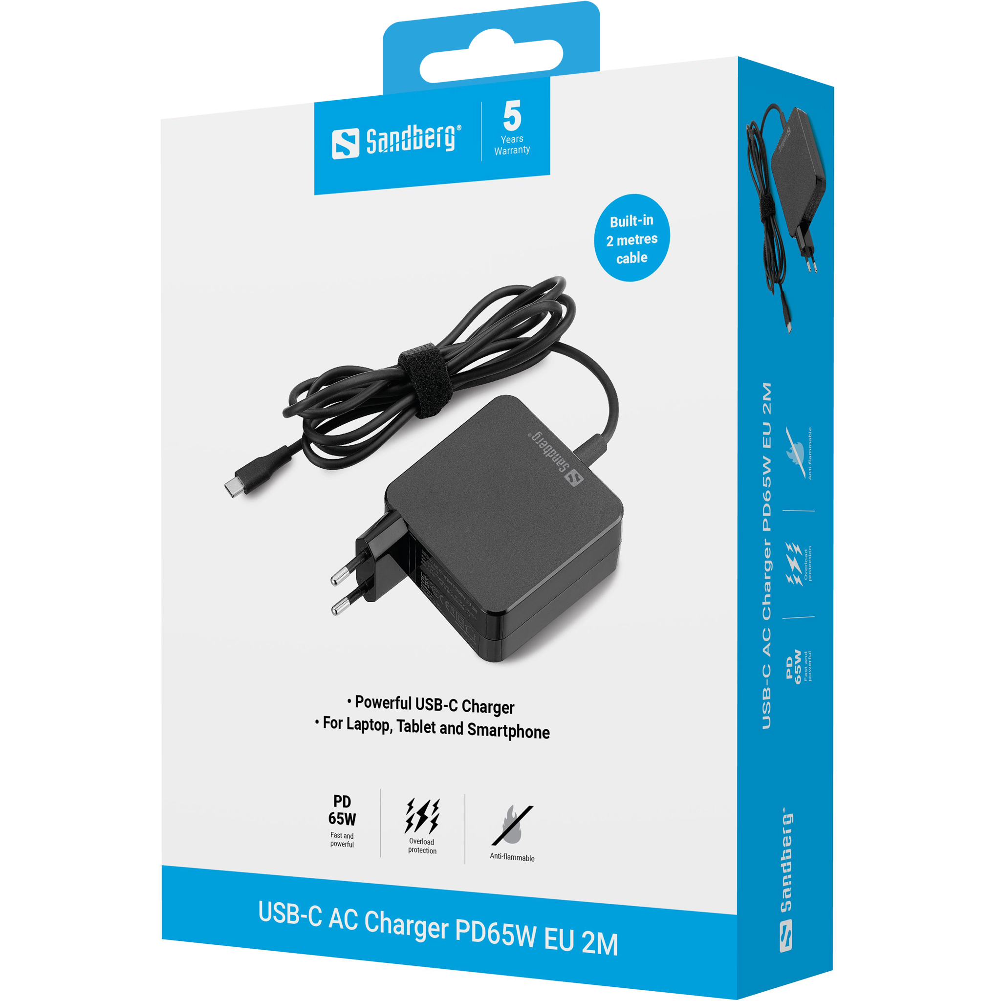 SANDBERG Netzteil - 2m - 65 Watt - 3.25 A - PD (24 pin USB-C), Ansicht 2